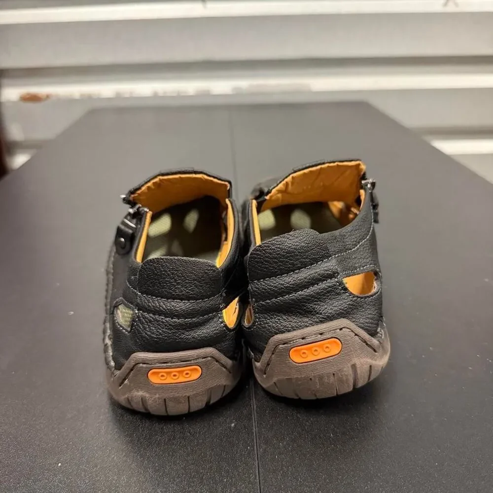 Greks Men's Black and Grey leather Sandals